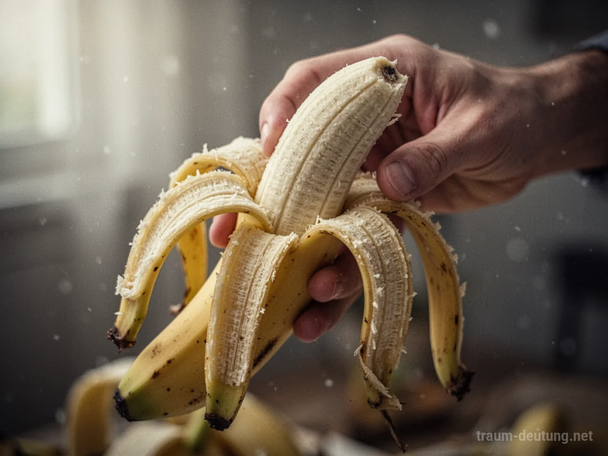 Hand schält eine gelbe Banane, Nahaufnahme