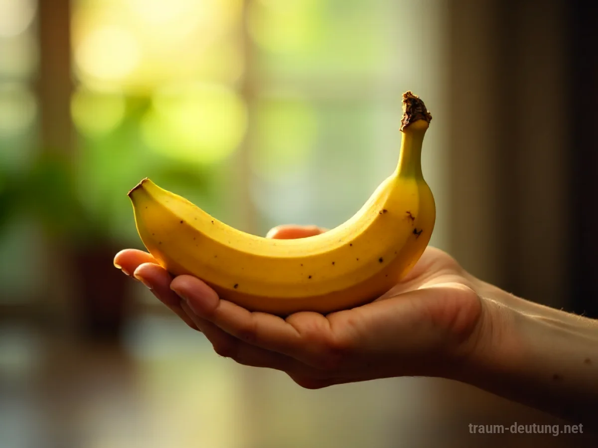 Eine einzelne Banane fällt aus einer Hand in einen unscharfen Hintergrund.