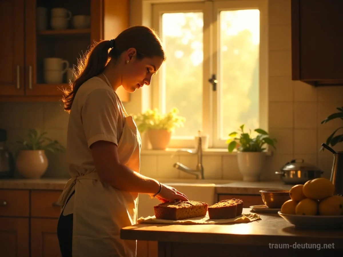Eine Person bäckt Bananenbrot in einer hellen, gemütlichen Küche.