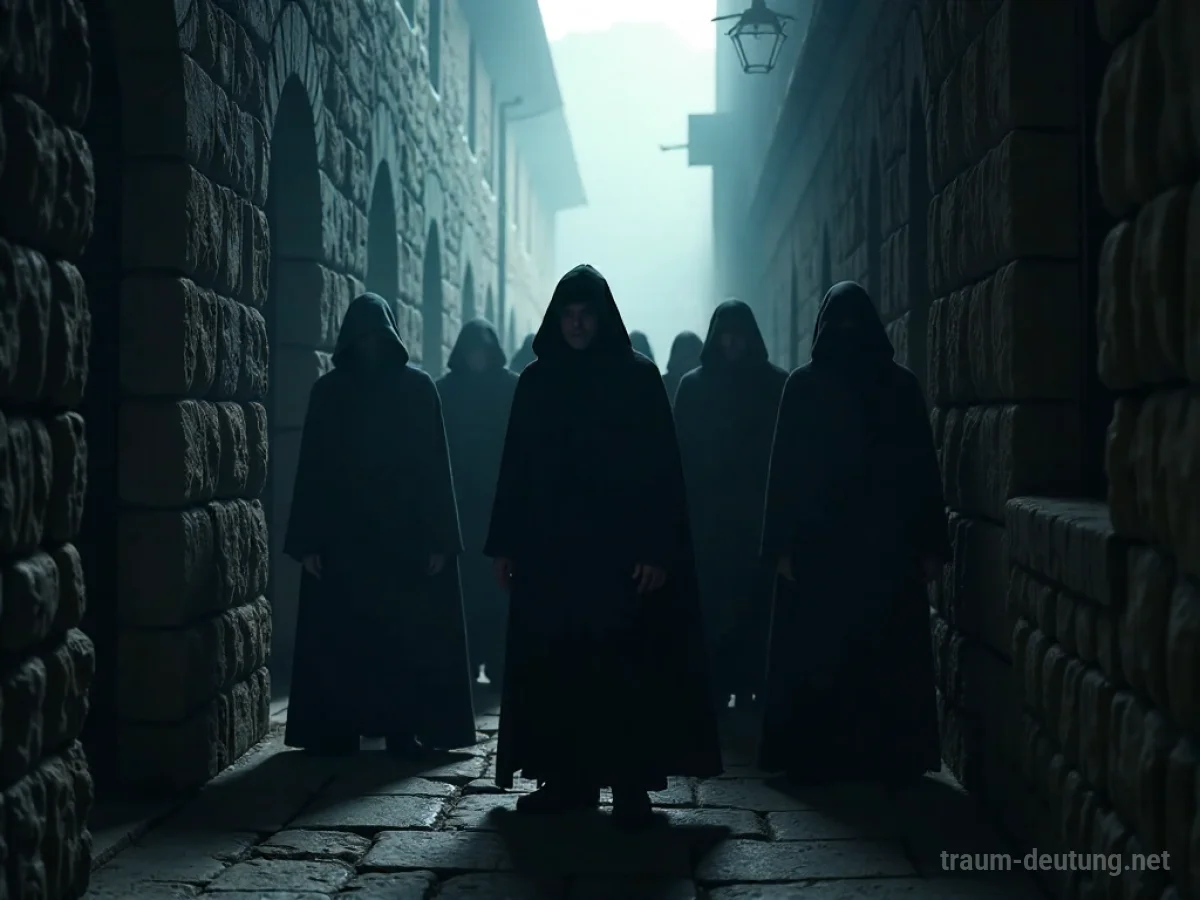 Schattenhafte Gruppe von Banditen in einer dunklen Gasse