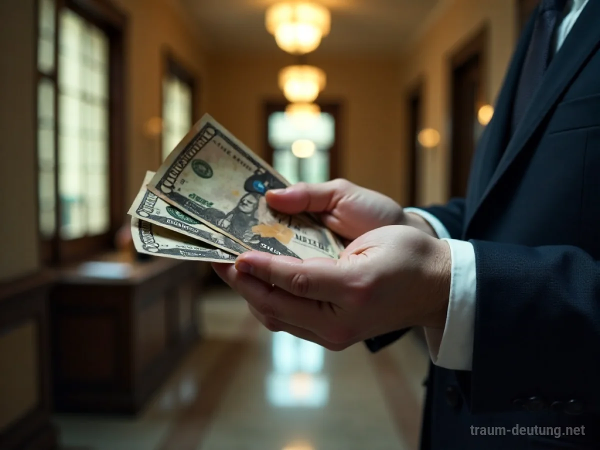 Ein Bankier reicht Geld aus einer Hand über einen Tisch.