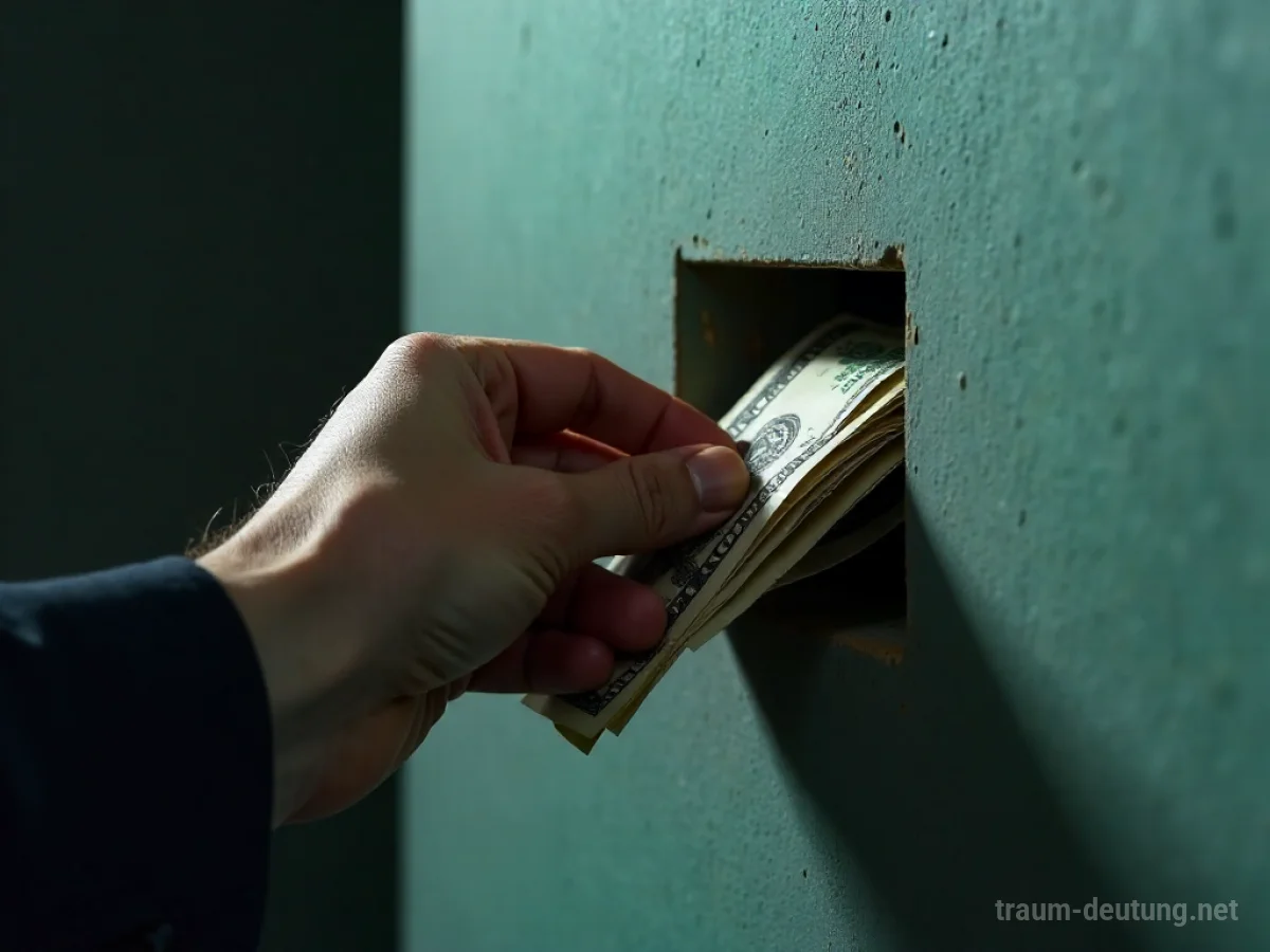 Hand versteckt Bargeld in einer Wandvertiefung.