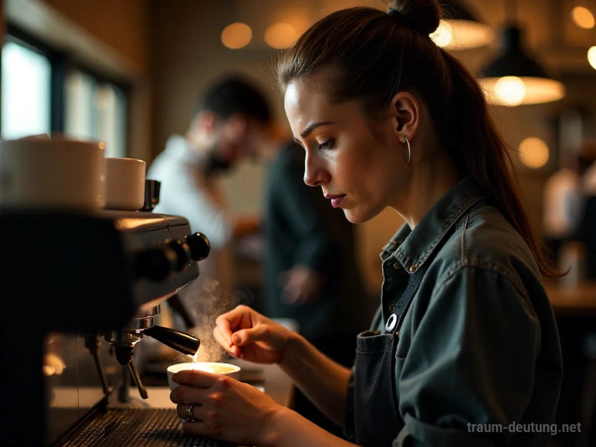 Jemand lernt Barista-Fertigkeiten an einer Kaffeemaschine