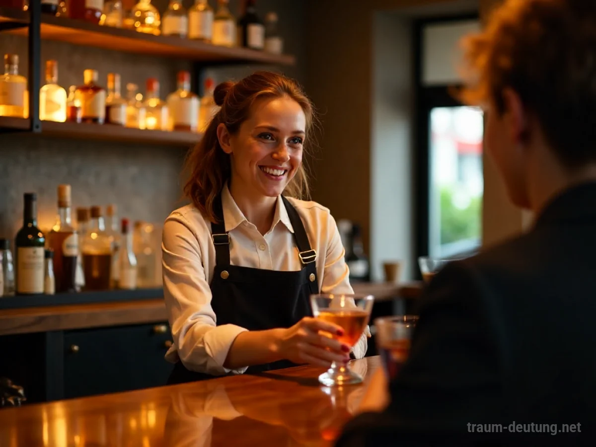 Ein freundlicher Barkeeper reicht ein Glas über die Theke.