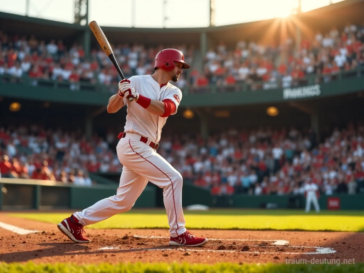 Ein Baseballspieler schlägt den Ball für einen Homerun im Stadion.
