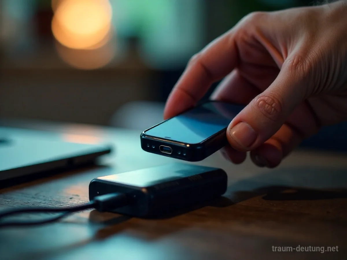 Hand lädt eine leere Batterie mit einem Ladegerät auf