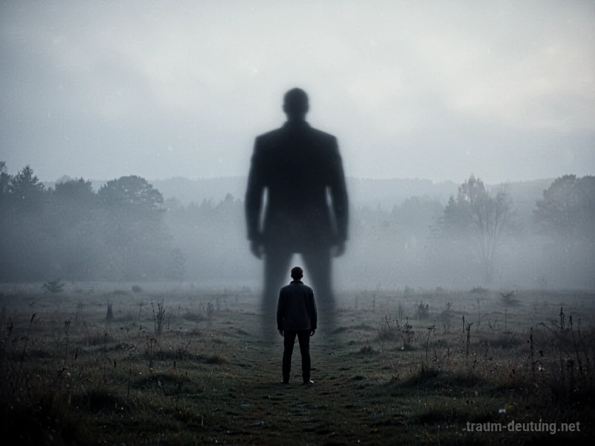 Schattenfigur entfernt sich von einer anderen Person in nebliger Landschaft