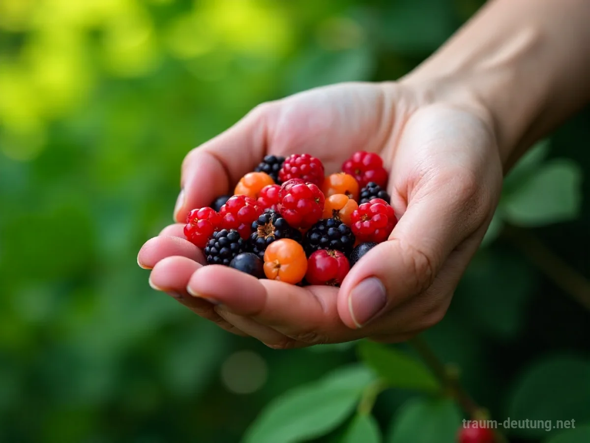Hand empfängt frische Beeren von einem Beerbusch