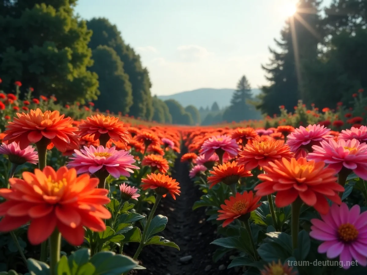 Ein Beet mit Blumen, das an den Rändern von sanften Flammen umgeben ist.