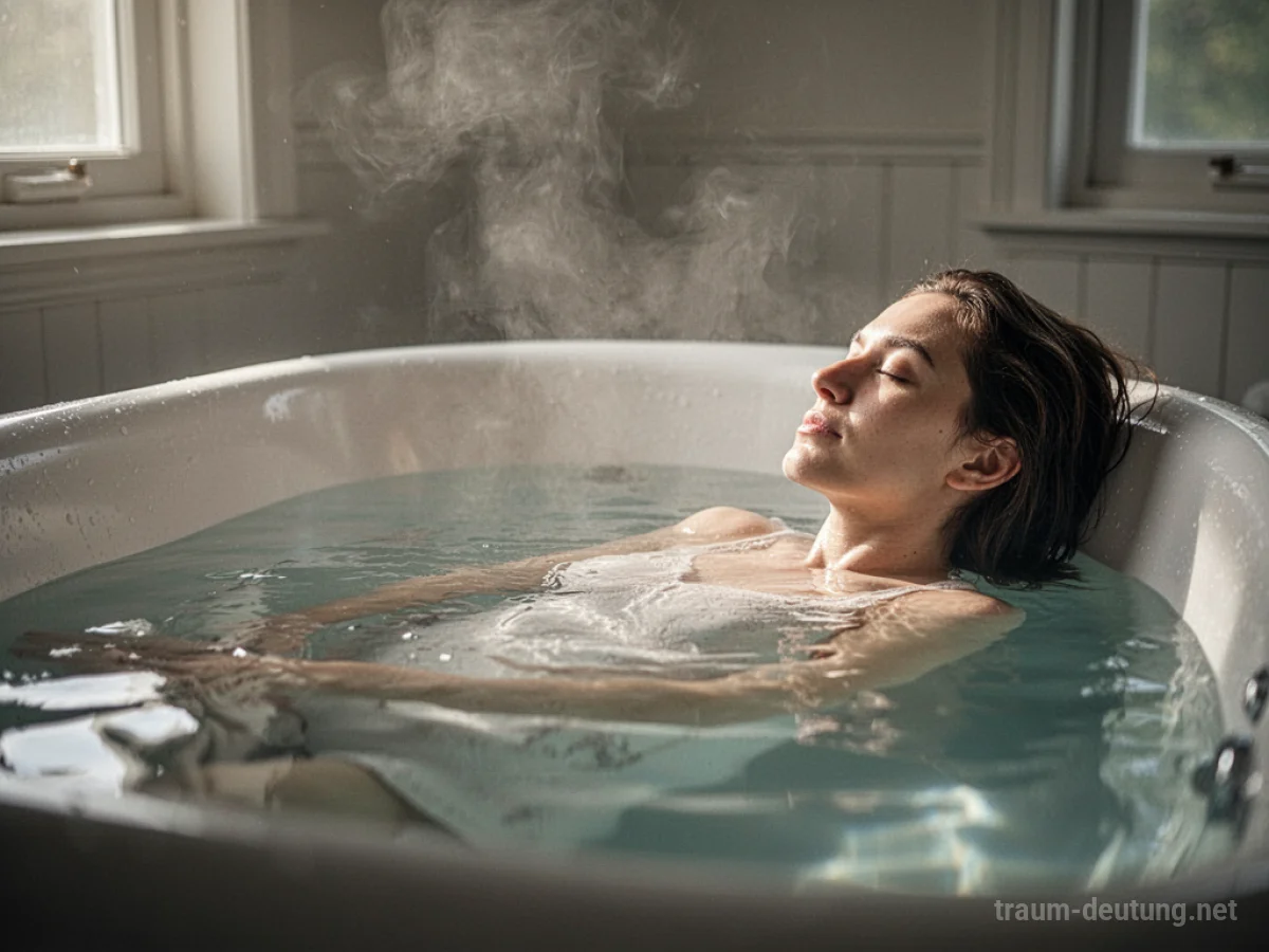Eine Person entspannt in einer Badewanne mit klarem Wasser.