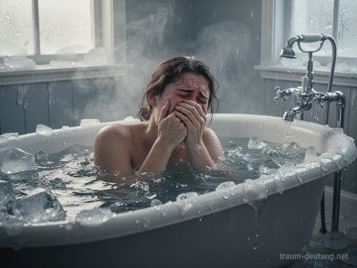 Person friert in der Badewanne, das Wasser ist kalt.