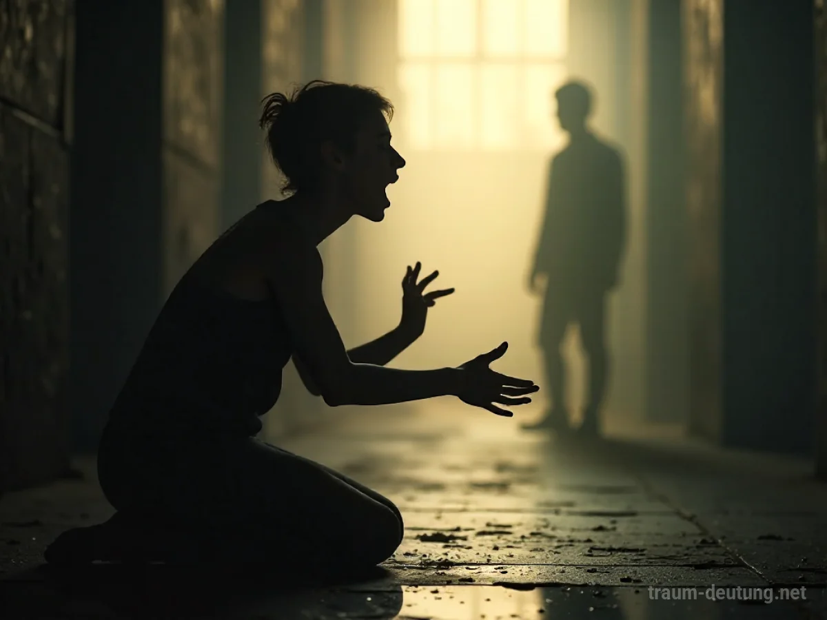 Eine Silhouette einer Person, die bittend kniet und ignoriert wird.