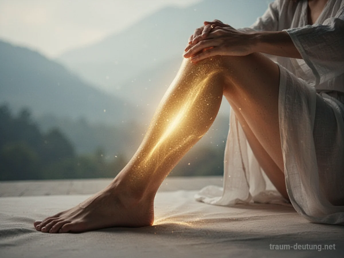Ein geheiltes Bein, das von einem sanften Licht umgeben ist.