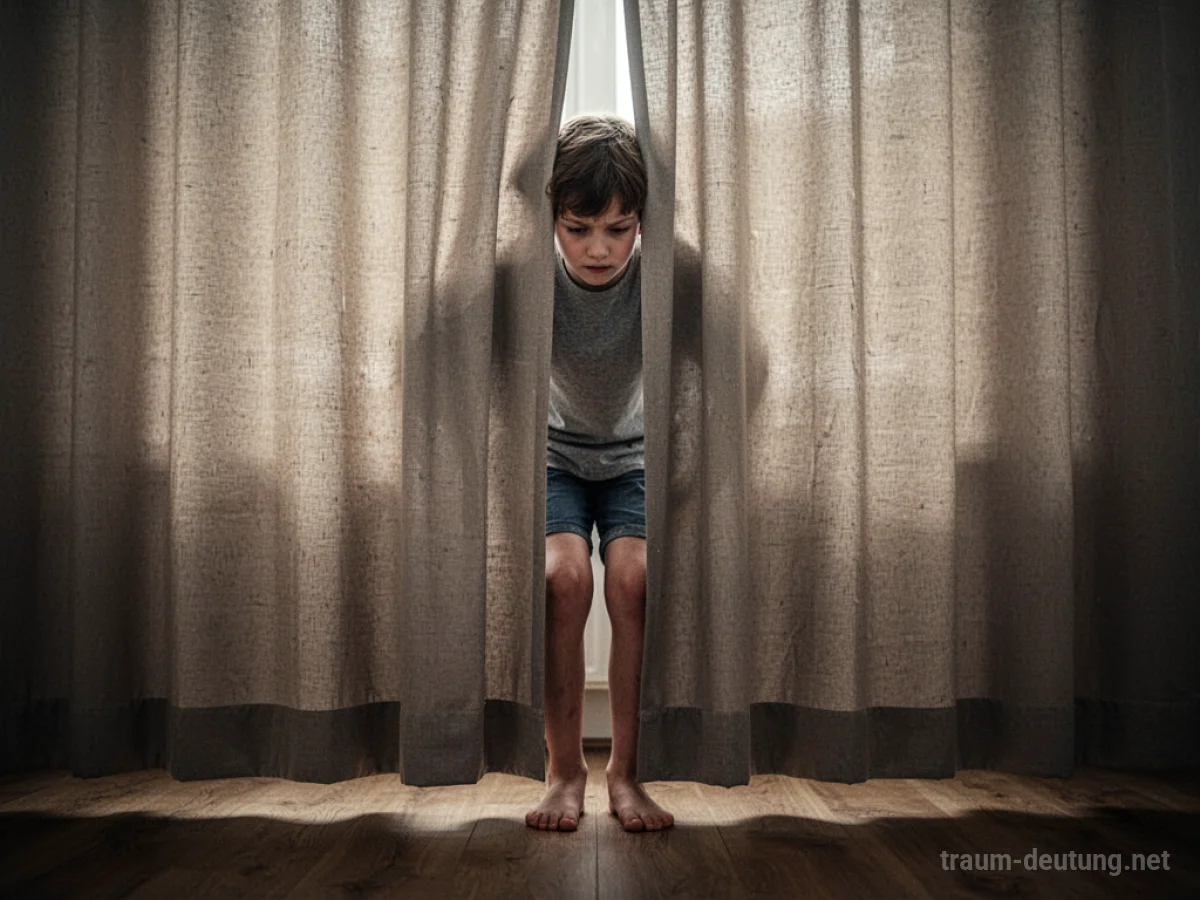 Beine einer Person hinter einem Vorhang versteckt
