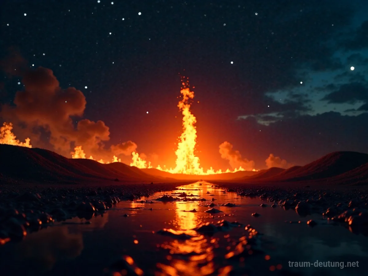 Brennendes Benzin in einer surrealen Landschaft unter dunklem Himmel