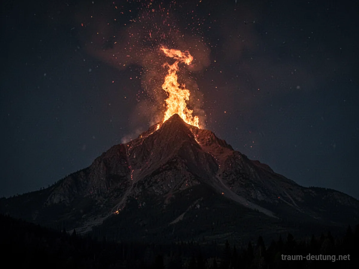 Ein brennender Berg im Traum vor dunklem Himmel