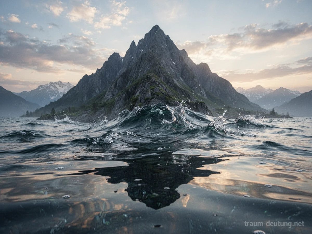Berg, der sich in fließendes Wasser verwandelt, mit Spiegelungen im Wasser.