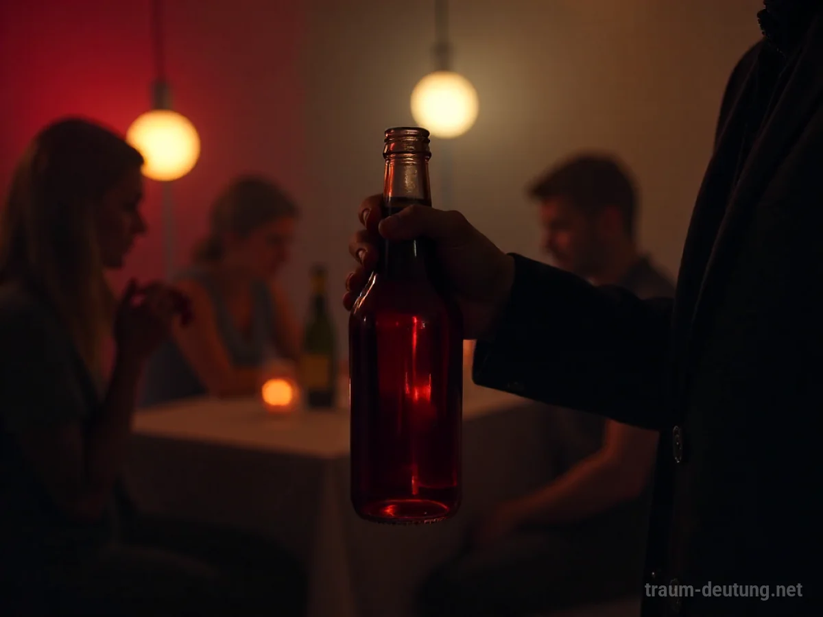 Hand greift nach einer Flasche in einer unscharfen Partyszene
