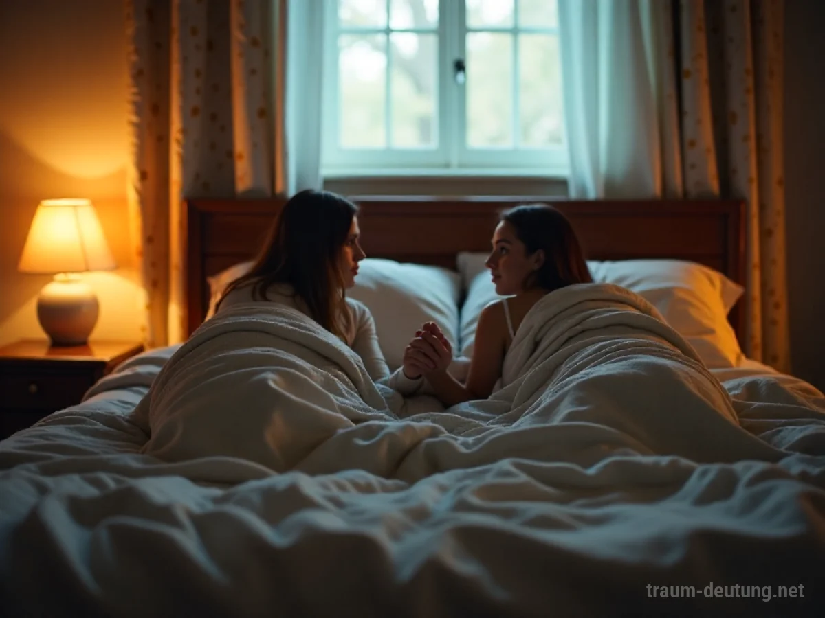 Zwei Personen teilen sich eine warme Bettdecke in einem gemütlichen Schlafzimmer.