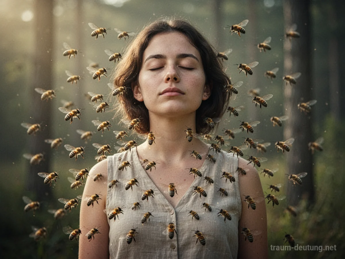 Bienen umschwärmen eine Person, die ruhig steht