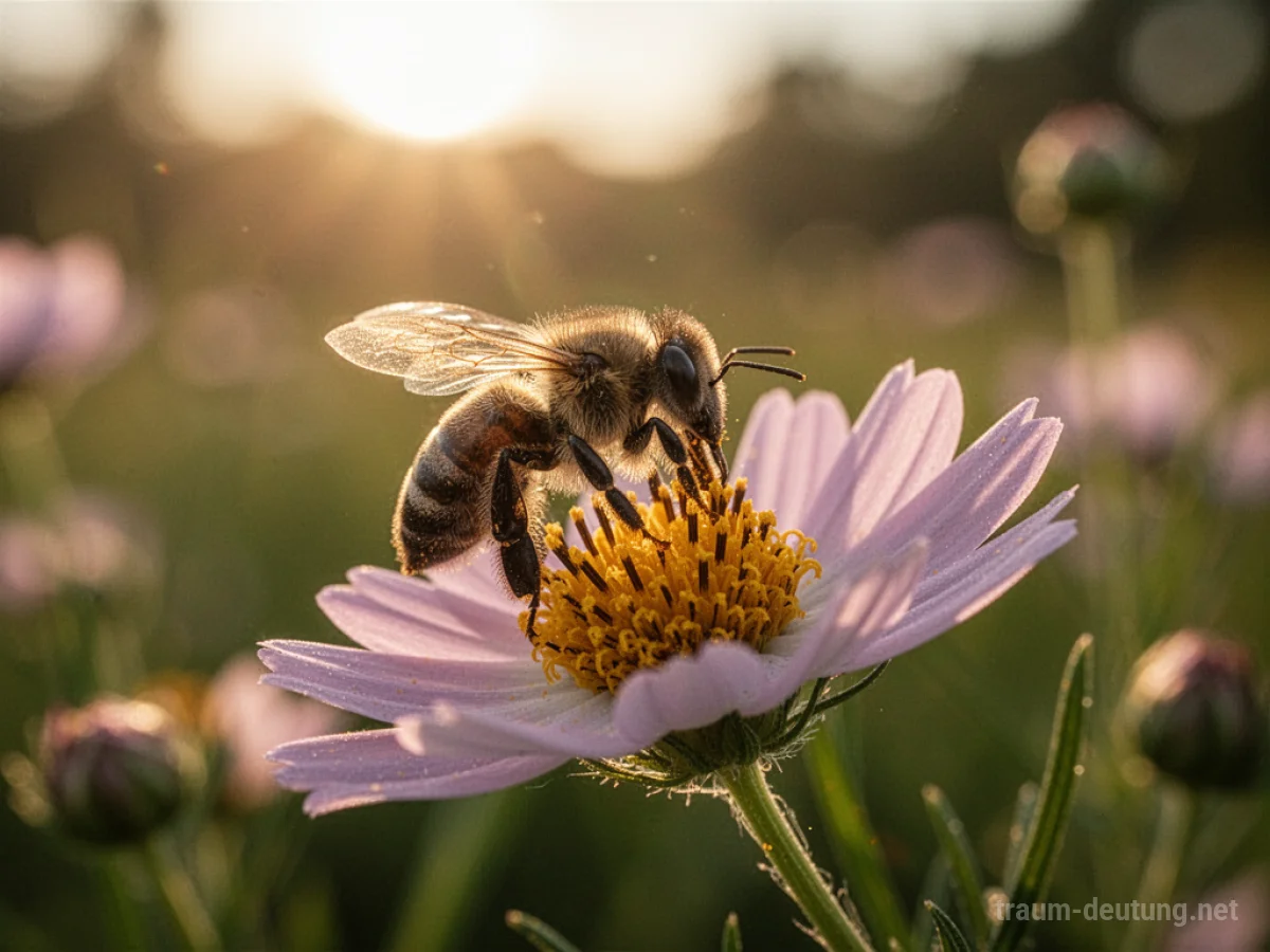 Biene sammelt Nektar von einer Blüte in der Sonne