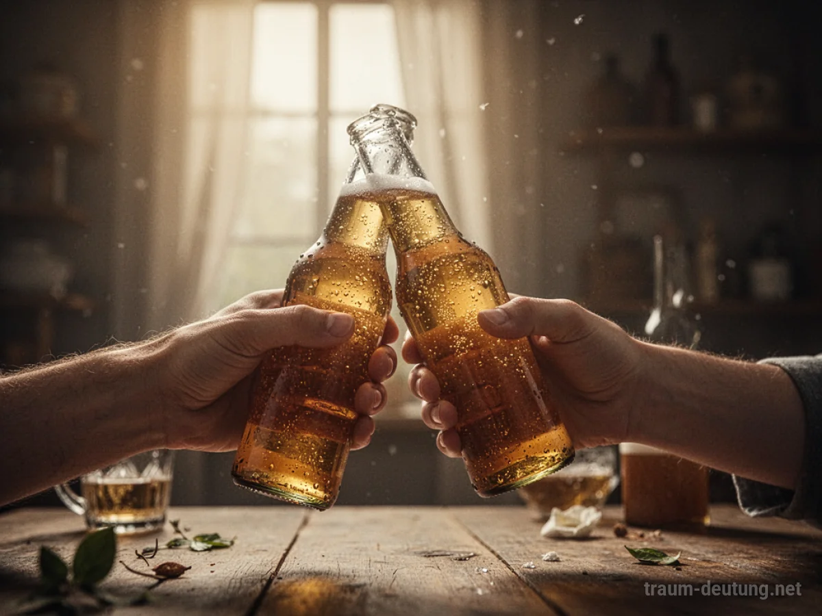 Eine Hand reicht eine Bierflasche als Geschenk.