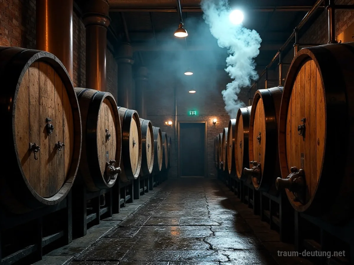 Große Kupferkessel und Holzfässer in einer stimmungsvollen Brauerei