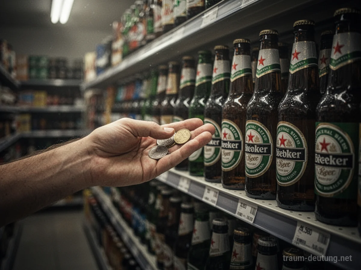 Hand kauft Bierflaschen im Supermarktregal.