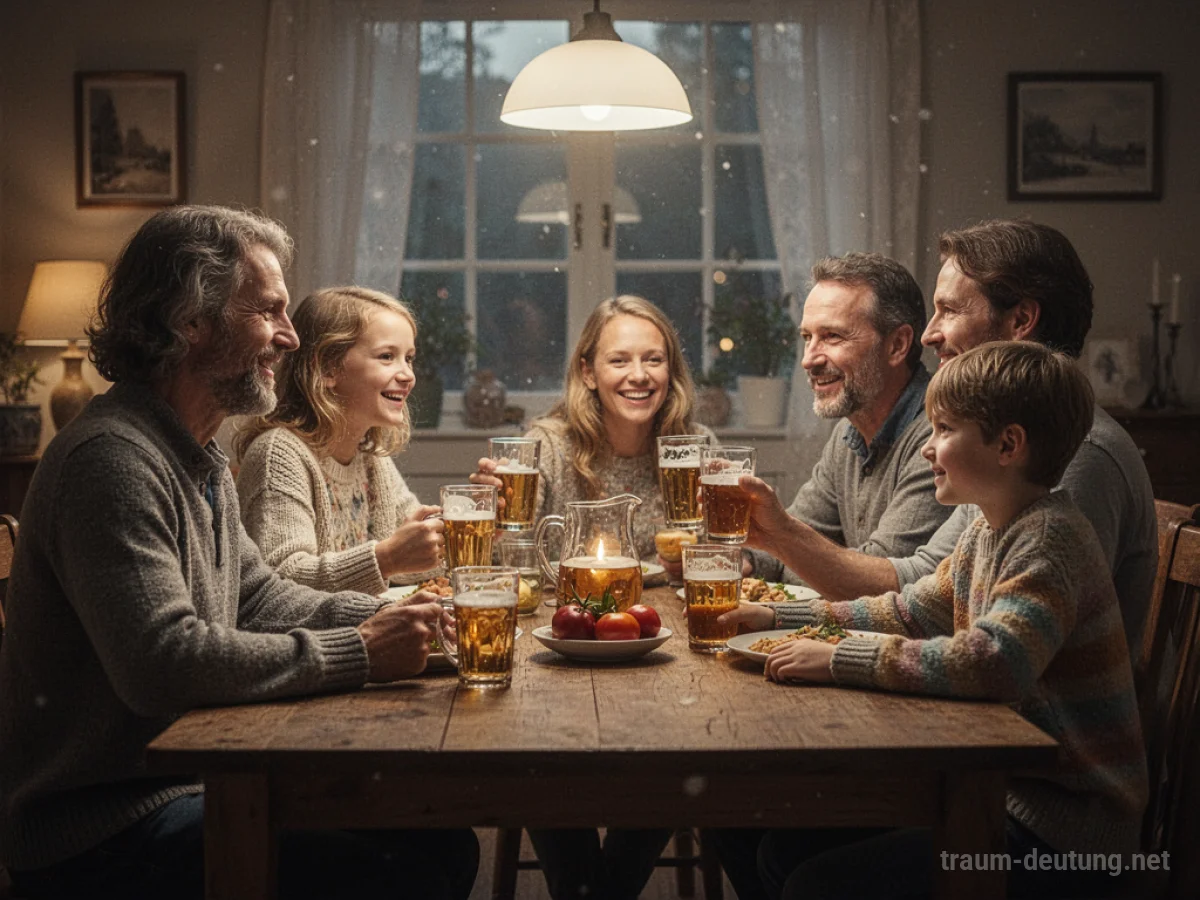 Familie trinkt Bier bei einem gemütlichen Treffen