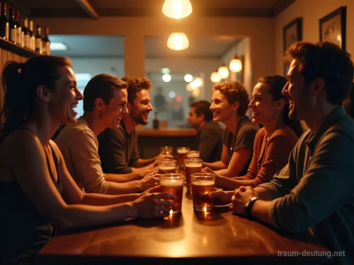 Freunde stoßen mit Biergläsern an in geselliger Runde