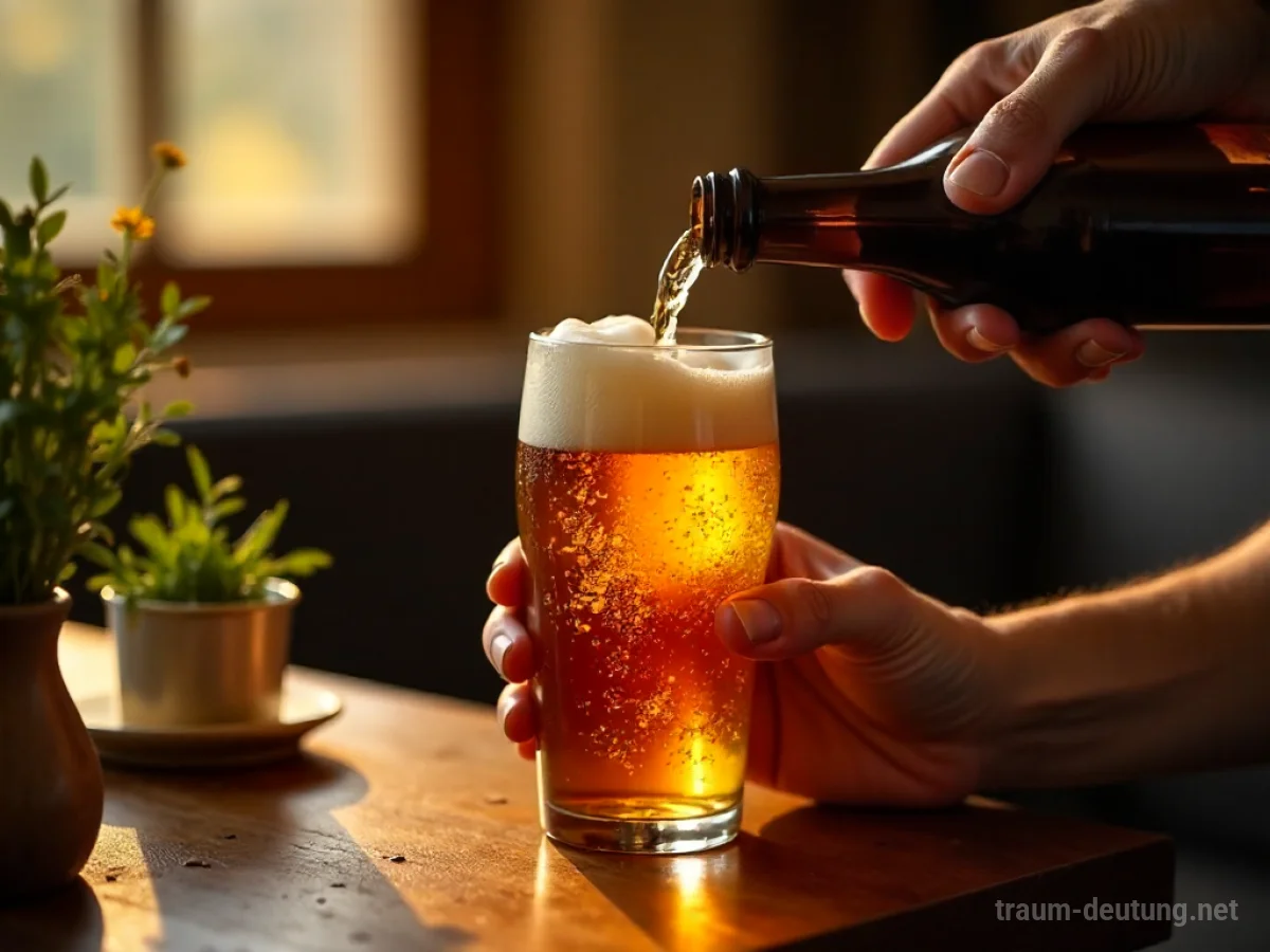 Hand gießt Bier in ein Glas ein