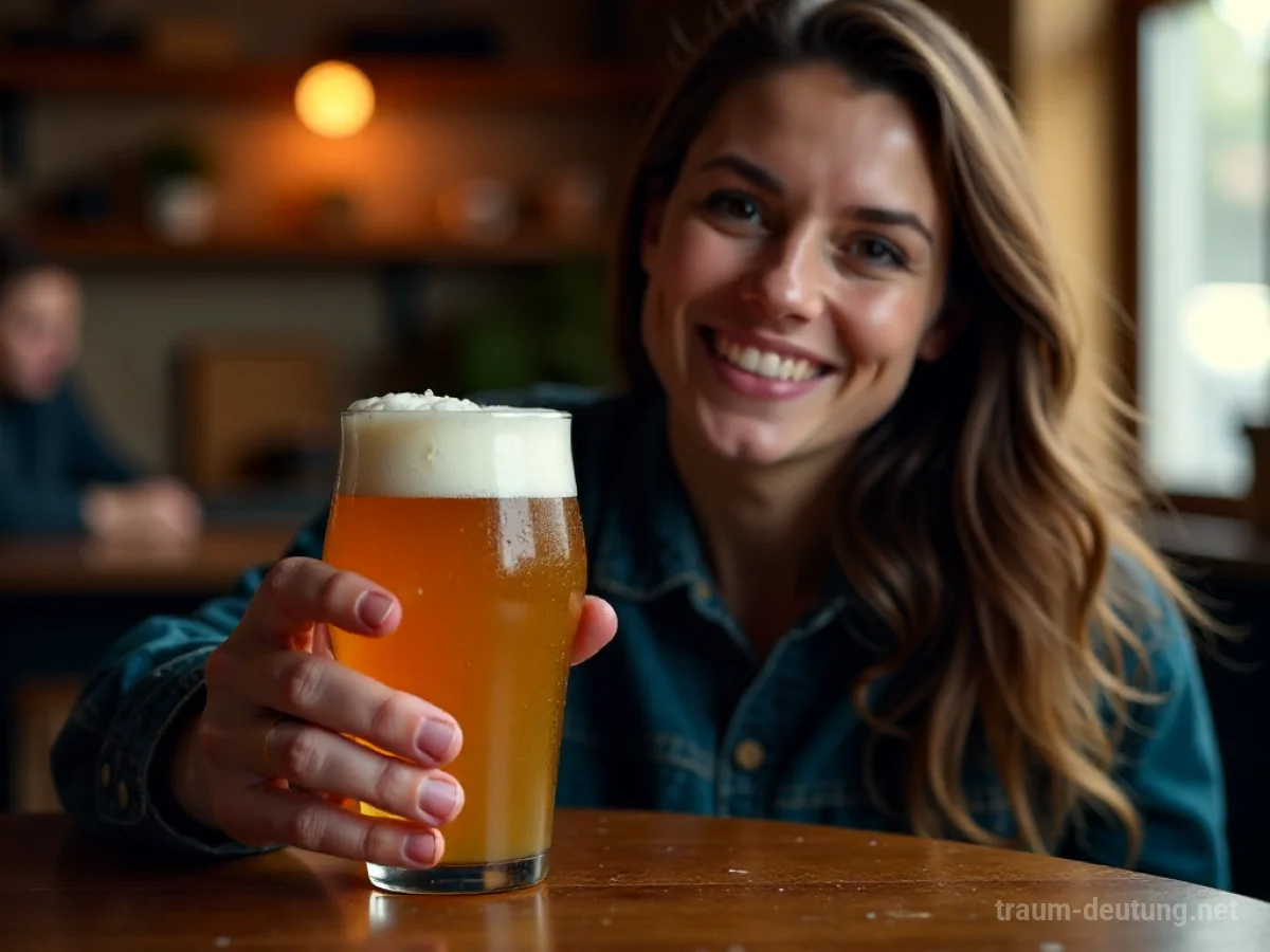 Glas mit schaumigem Bier in der Hand, Person entspannt