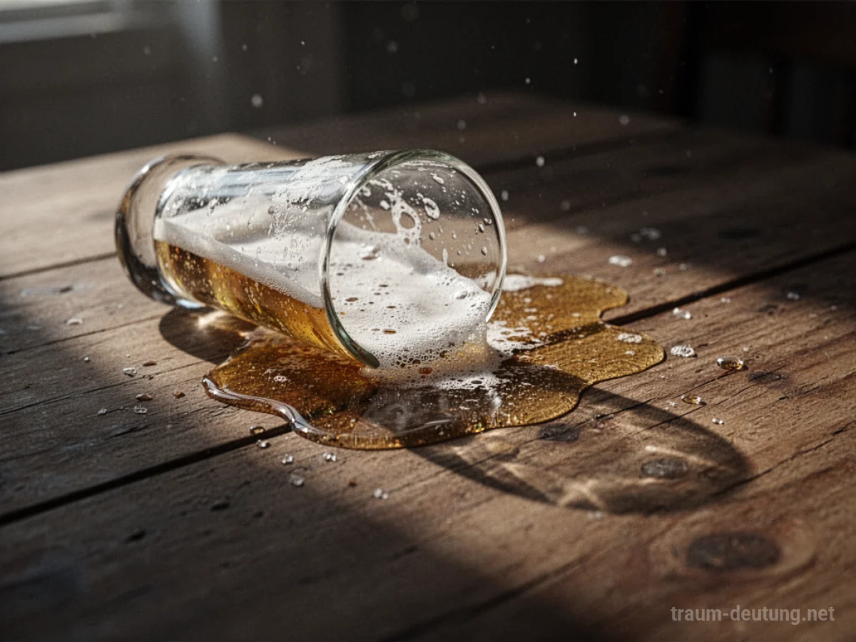 Umgekipptes Glas Bier auf einem Holztisch