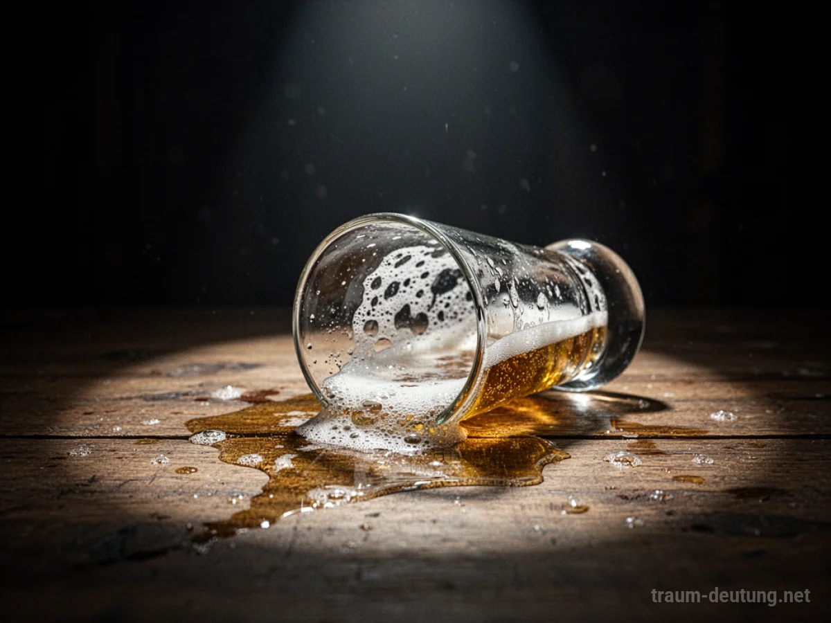Verschüttetes Bier auf einem Holztisch