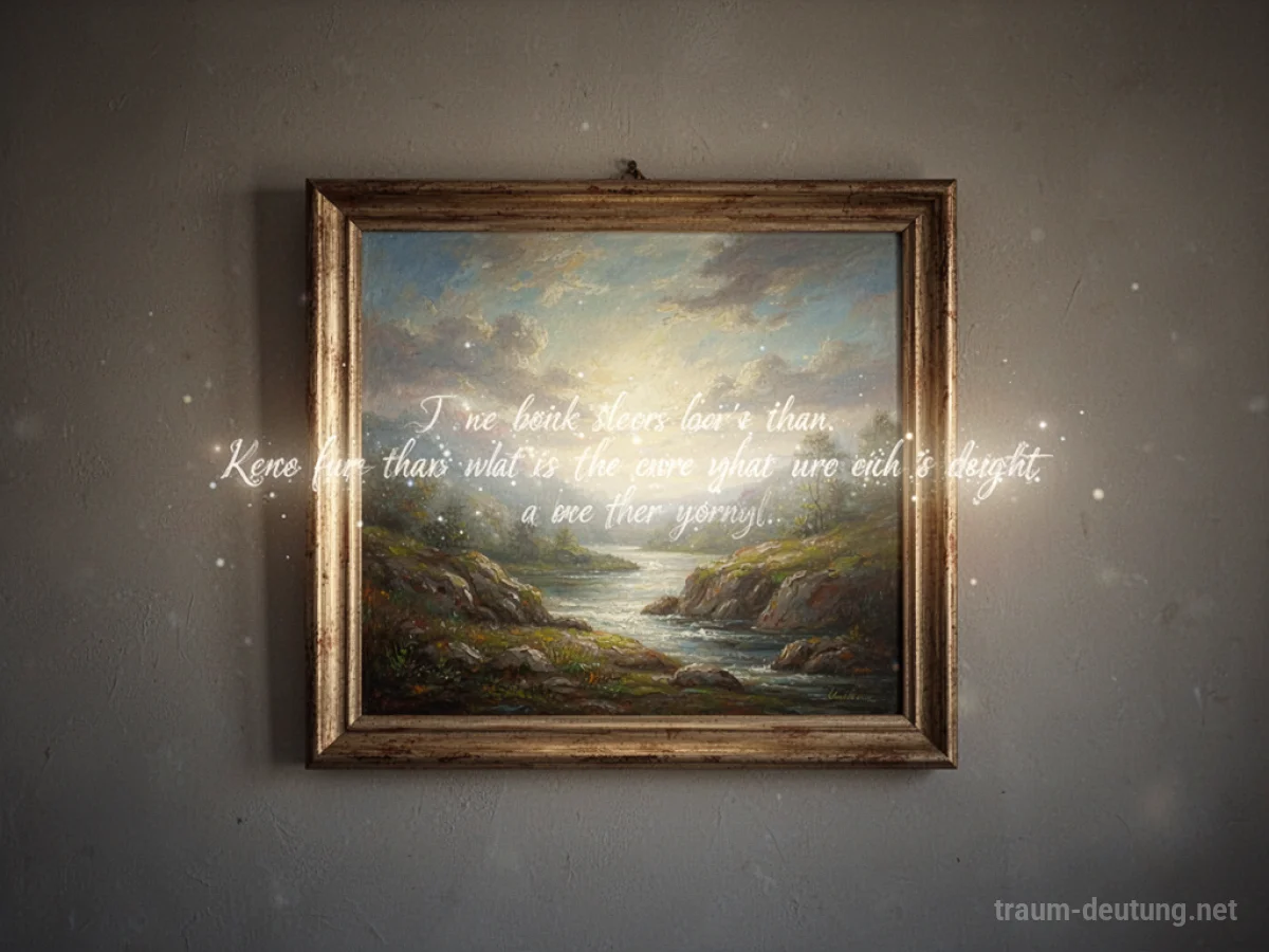 Ein Bild an einer Wand, aus dem sanftes Licht und kaum sichtbare Worte sprechen.