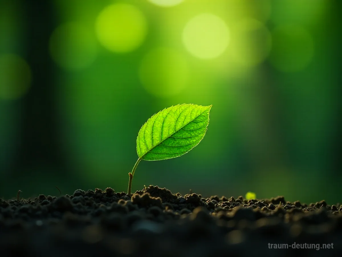 Grünes Blatt fällt auf dunkle Erde im Traum.