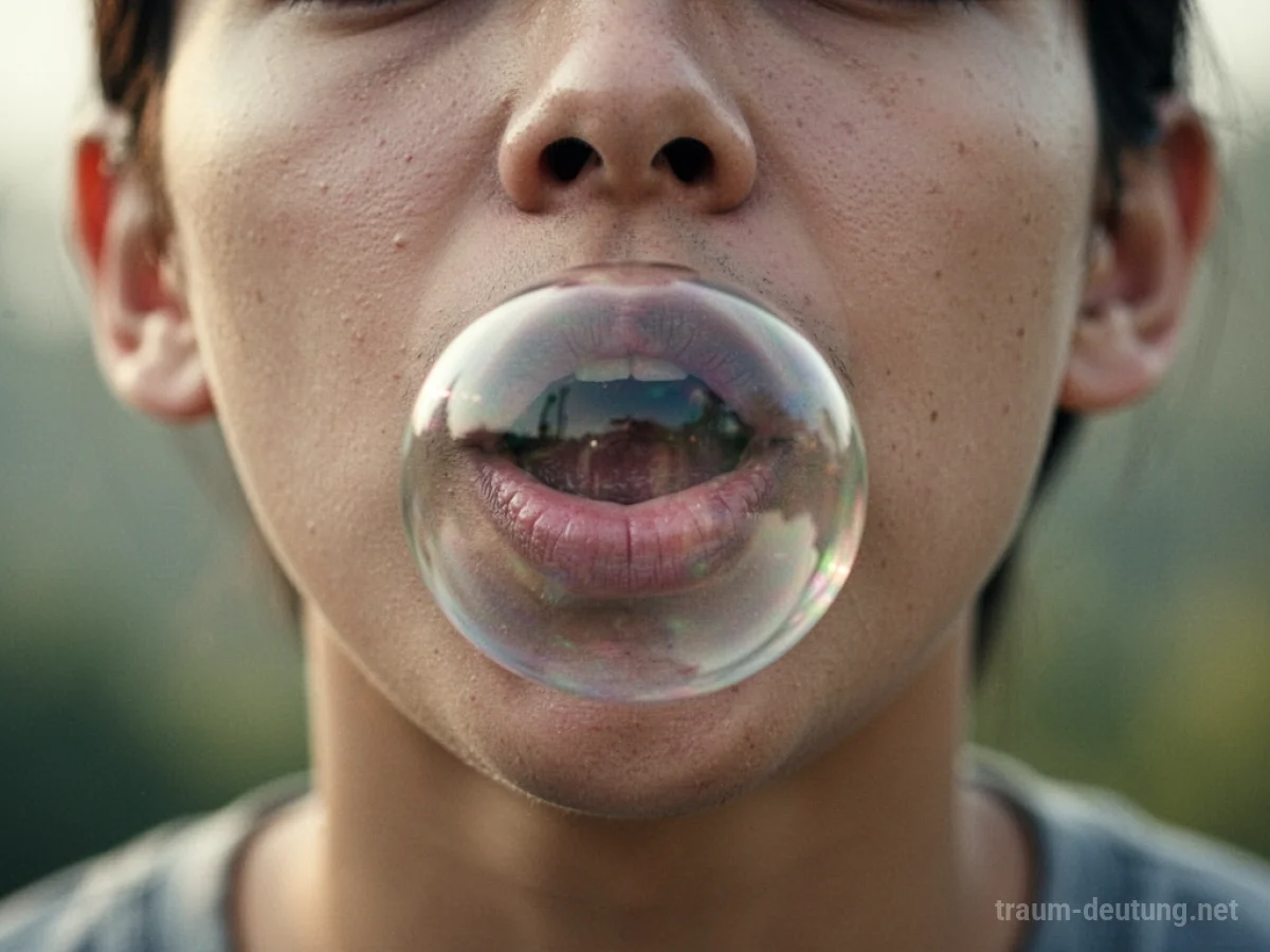 Nahaufnahme eines Mundes mit einer Blase an den Lippen