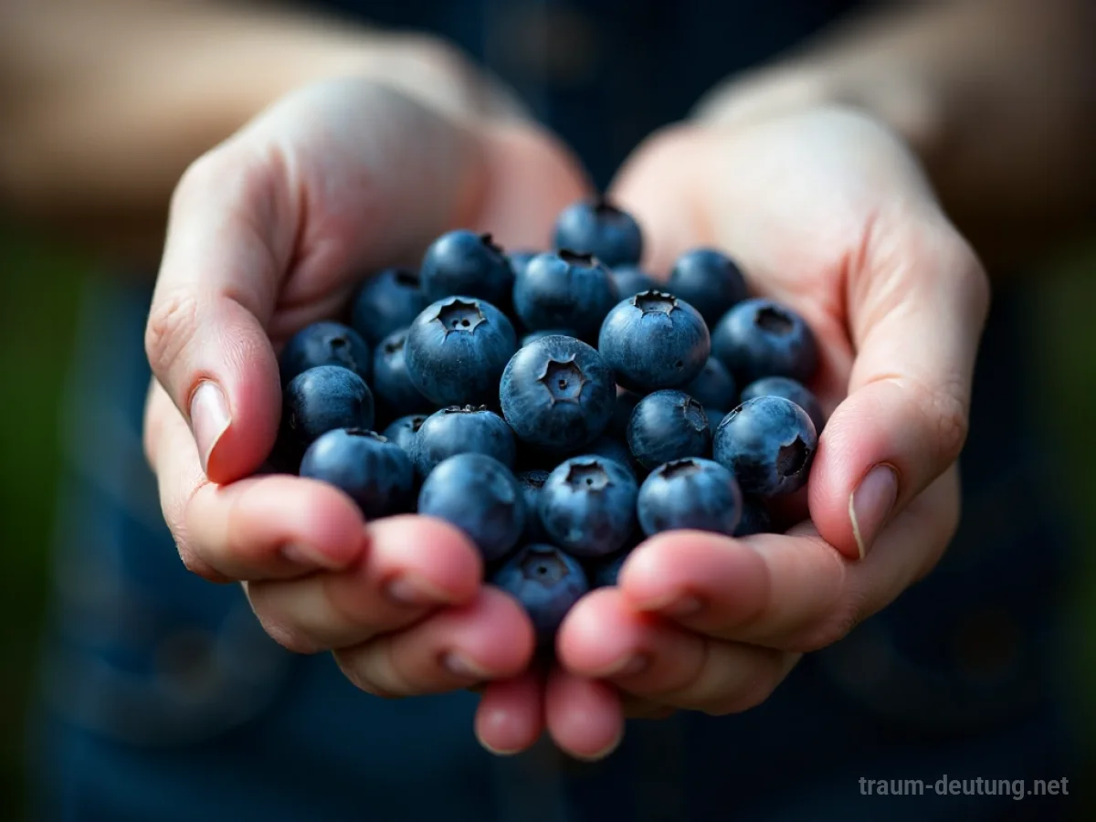 Hand gibt Blaubeeren an andere Hand weiter.