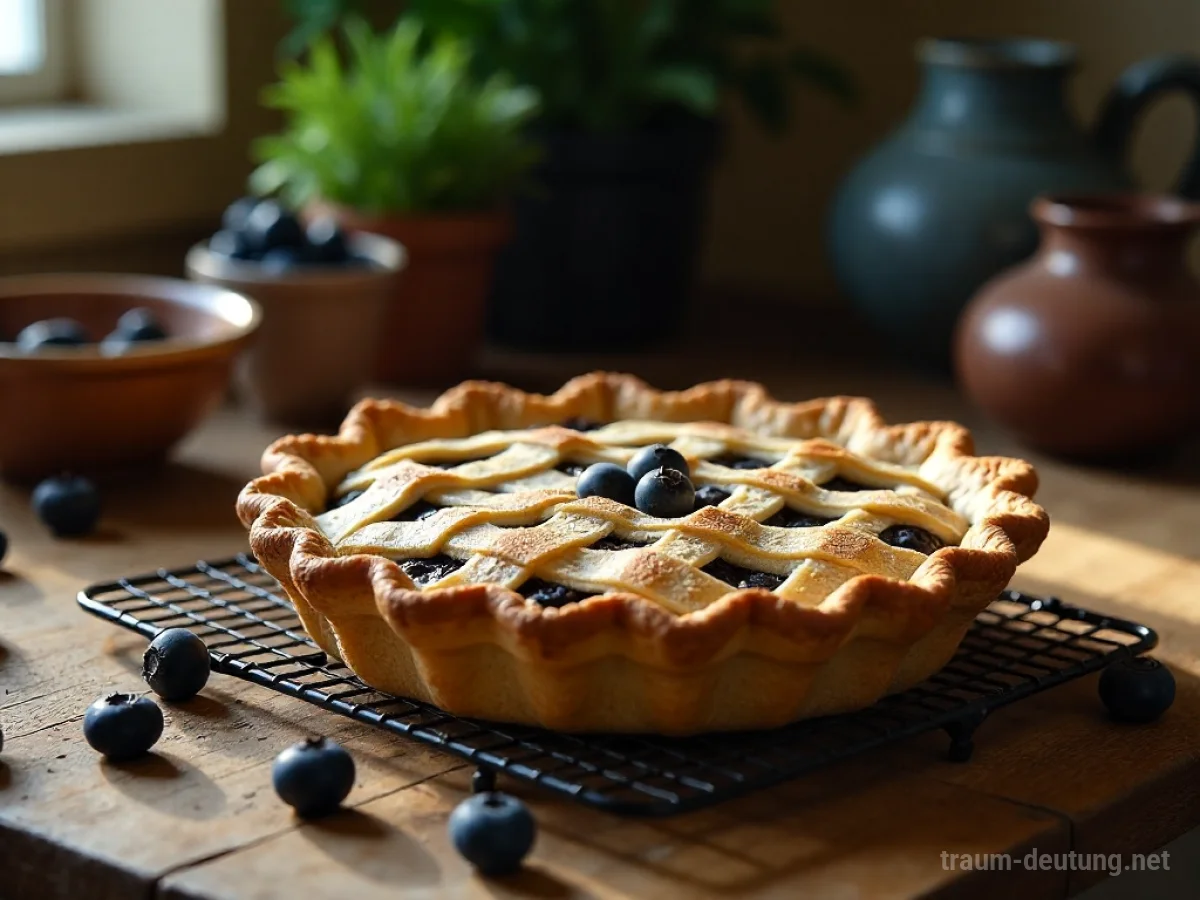 Frisch gebackener Blaubeerkuchen auf einem Küchentisch