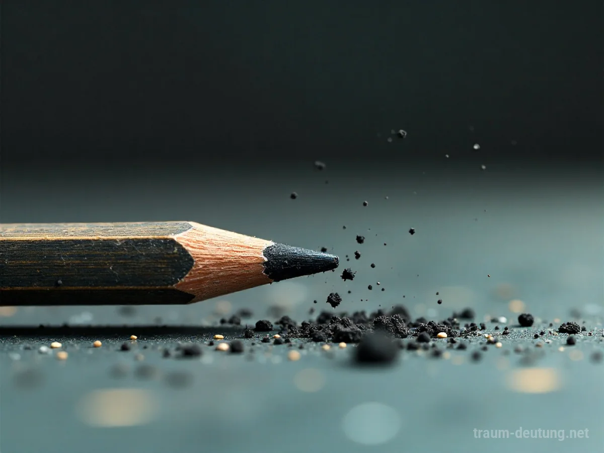 Ein Bleistift bricht in zwei Teile, Graphitstaub verteilt sich leicht.