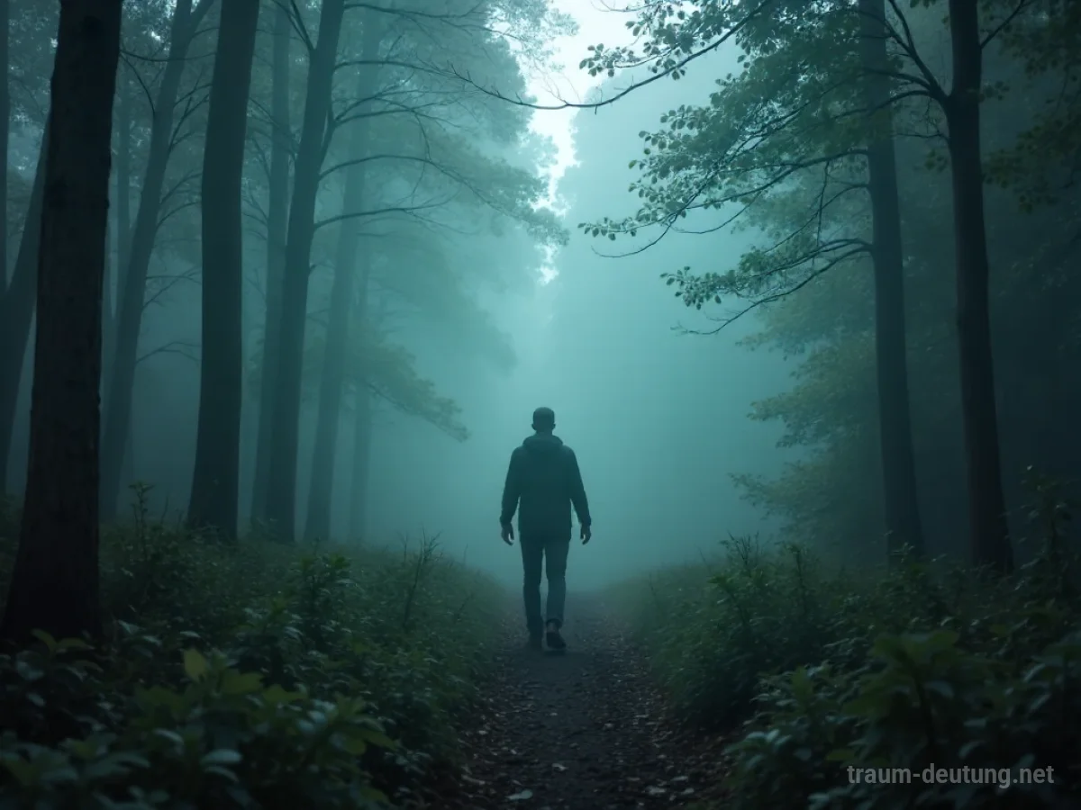 Person tastet sich blind durch einen dichten Nebelwald.