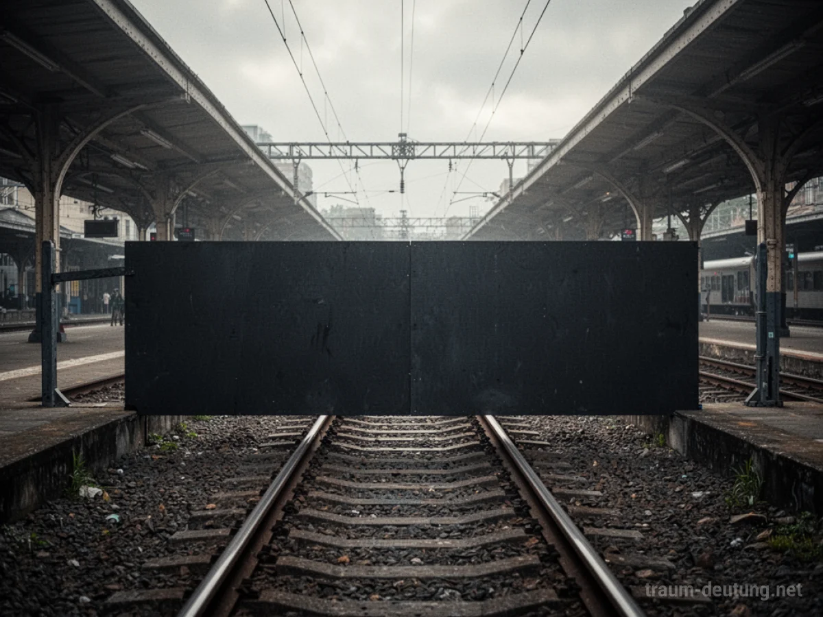 Bahnhofsgleise sind durch eine dunkle Barriere blockiert