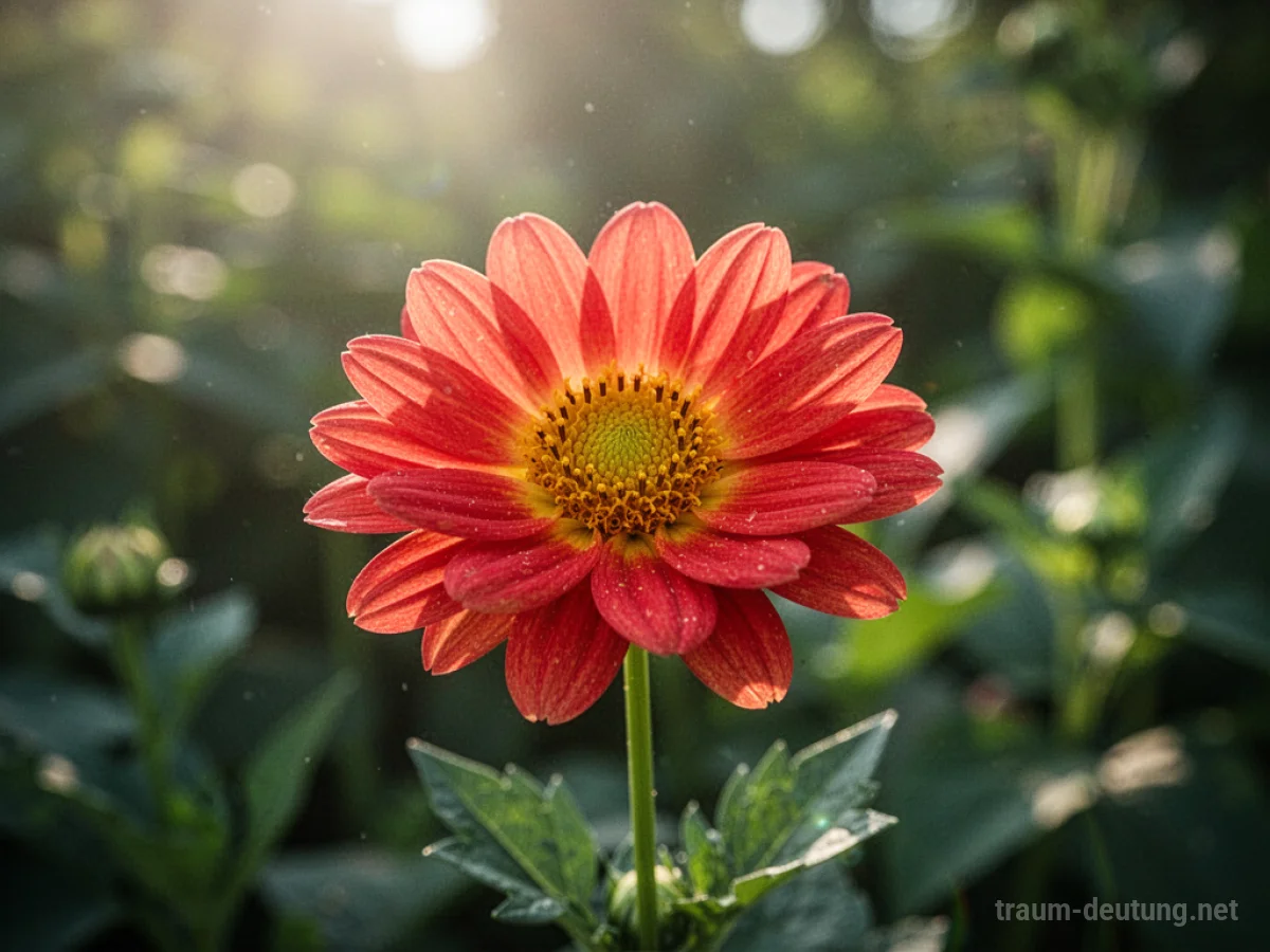 Eine einzelne, leuchtende Blume in voller Blüte im Sonnenlicht.