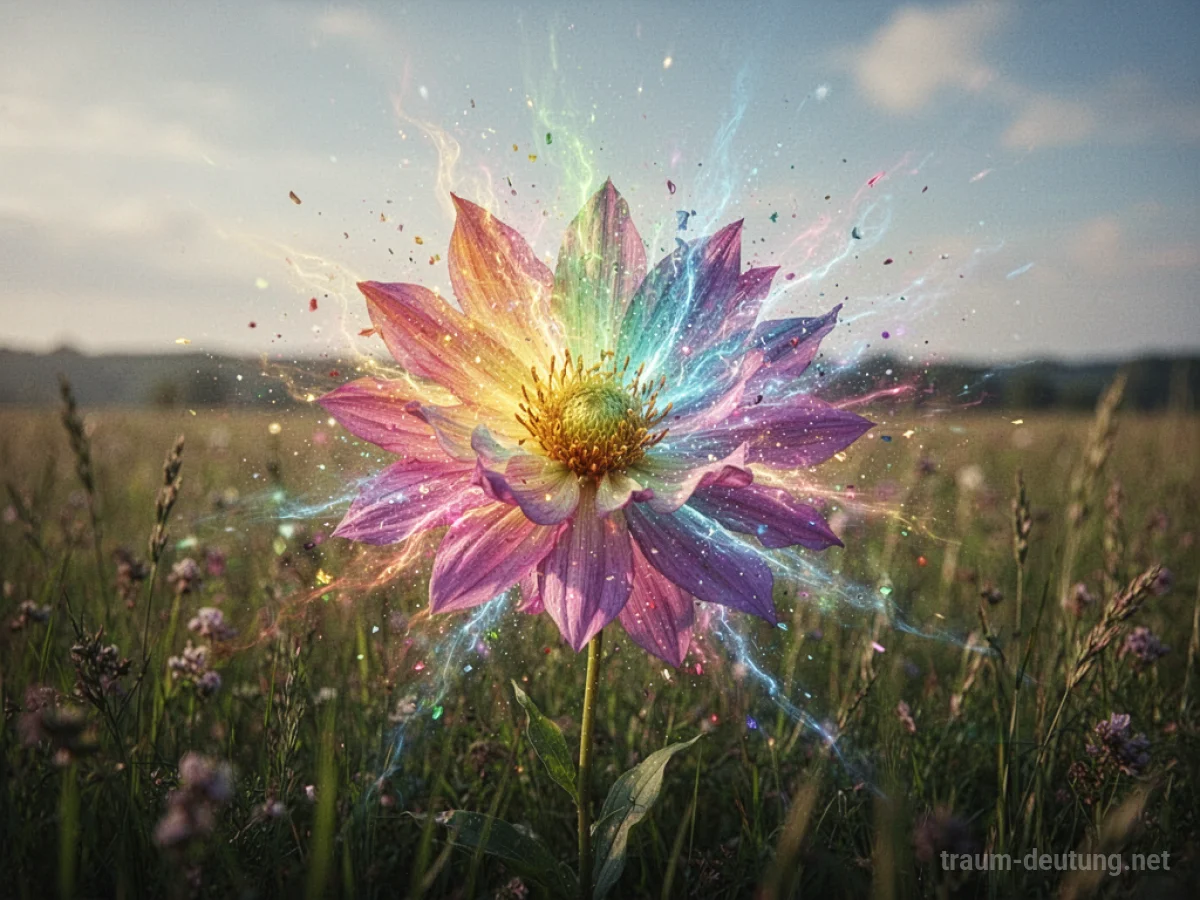 Explodierende Blume mit bunten Blütenblättern, die sich nach außen bewegen