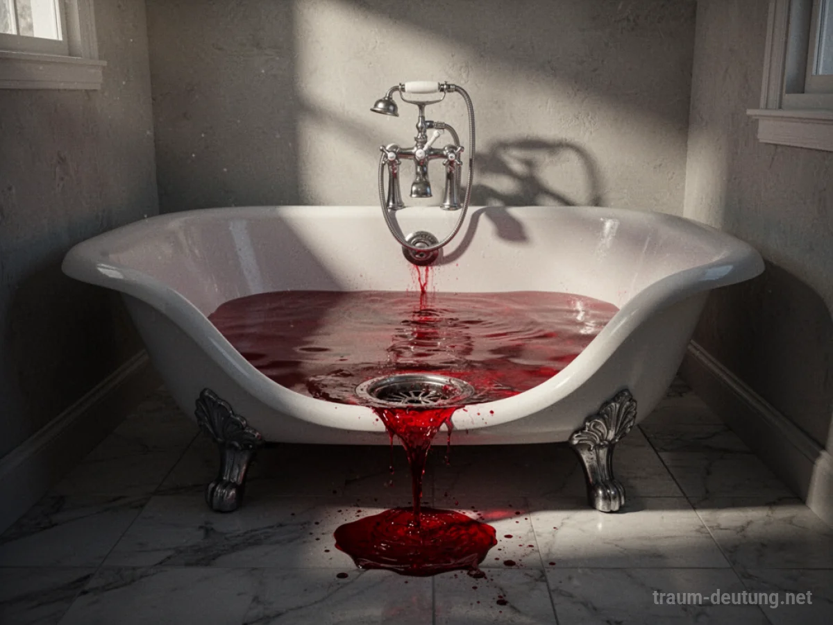 Eine Badewanne mit einem dunklen Fleck, der aus dem Abfluss sickert.
