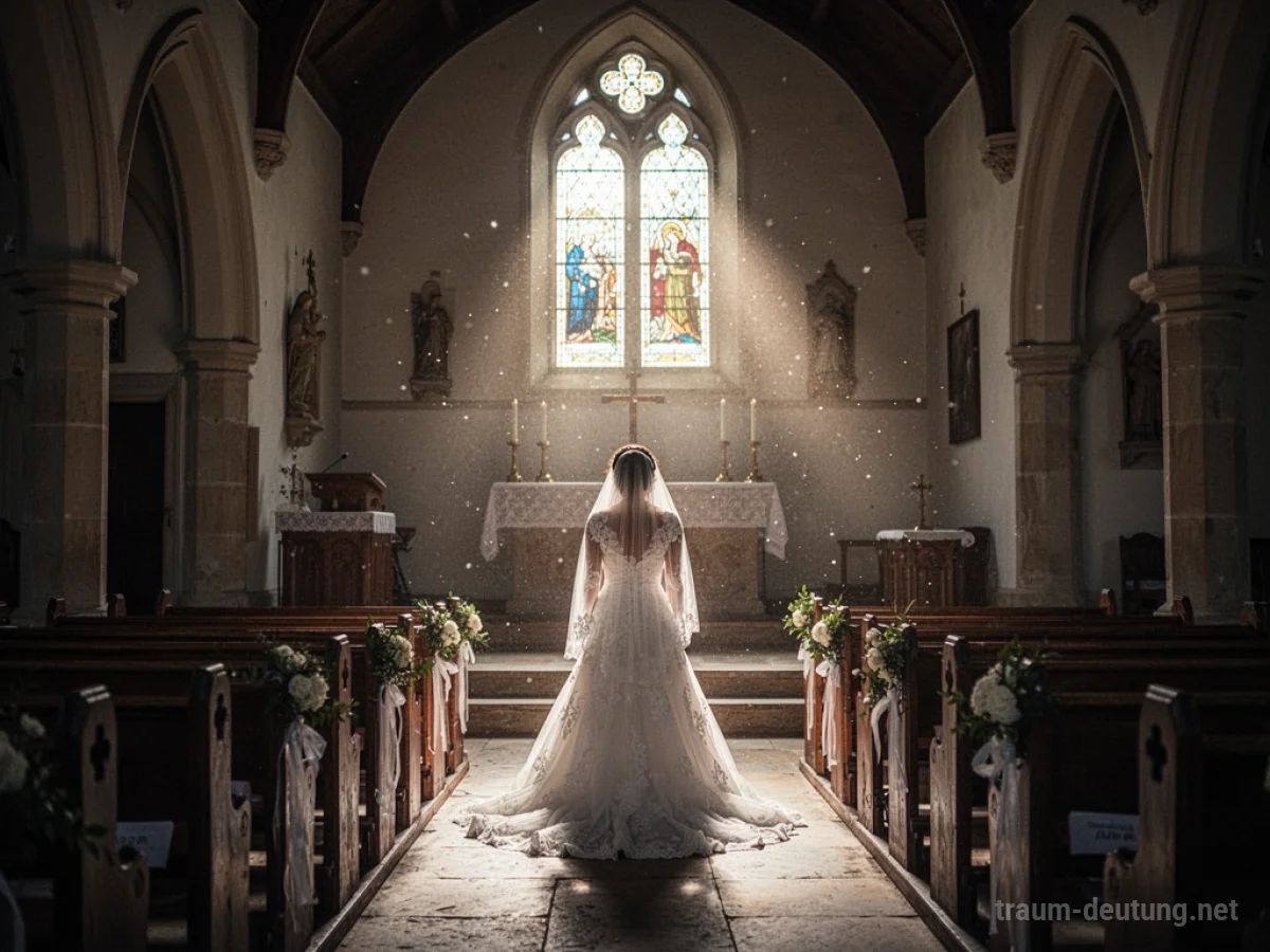 Braut wartet allein am Altar in einer leeren Kirche