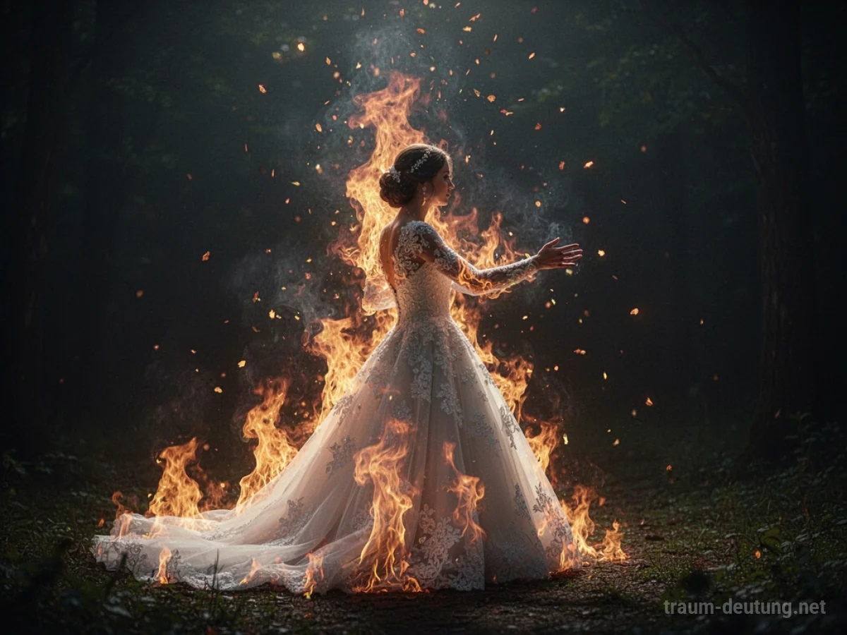 Brautkleid in Flammen, symbolisch und stilisiert dargestellt