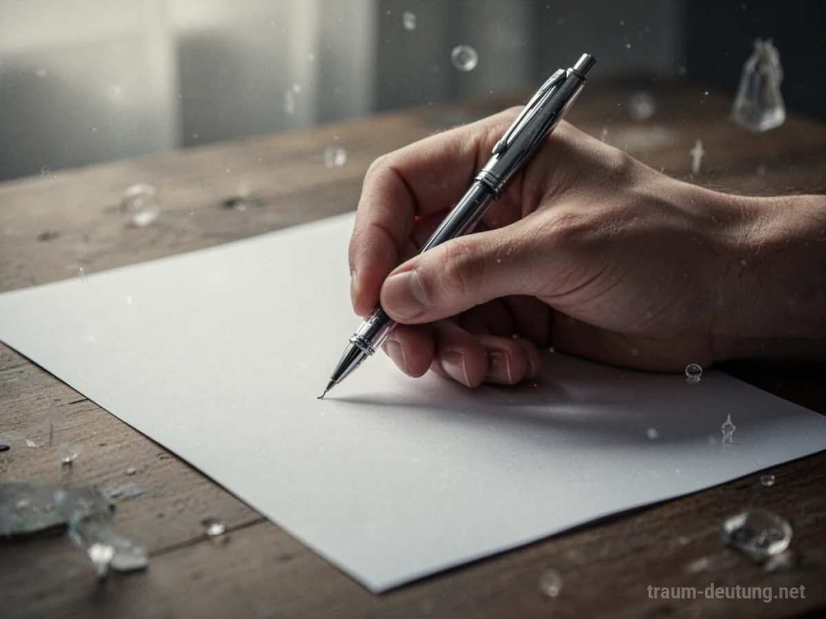 Hand mit Stift über leerem Blatt Papier, bereit zum Schreiben.