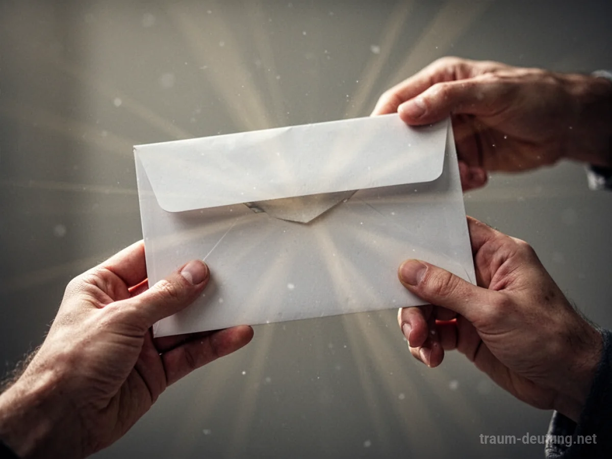 Hand hält einen Brief von einem unbekannten Absender, Lichtstrahlen scheinen hervor.