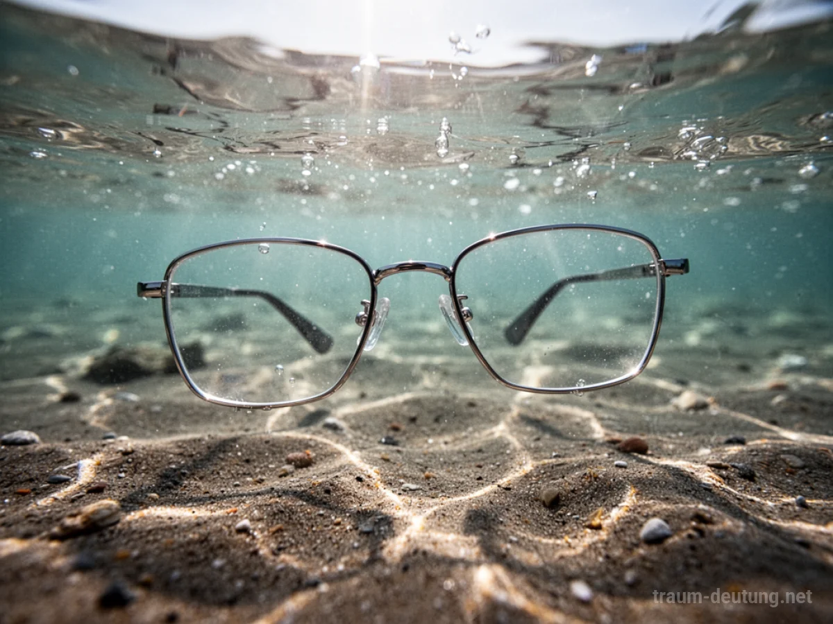 Brille liegt auf dem Grund eines klaren Gewässers im Traum